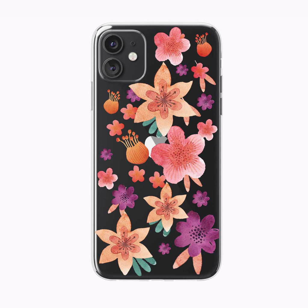 Peachy Garden Floral Pattern Clear iPhone Case from Tiny Quail