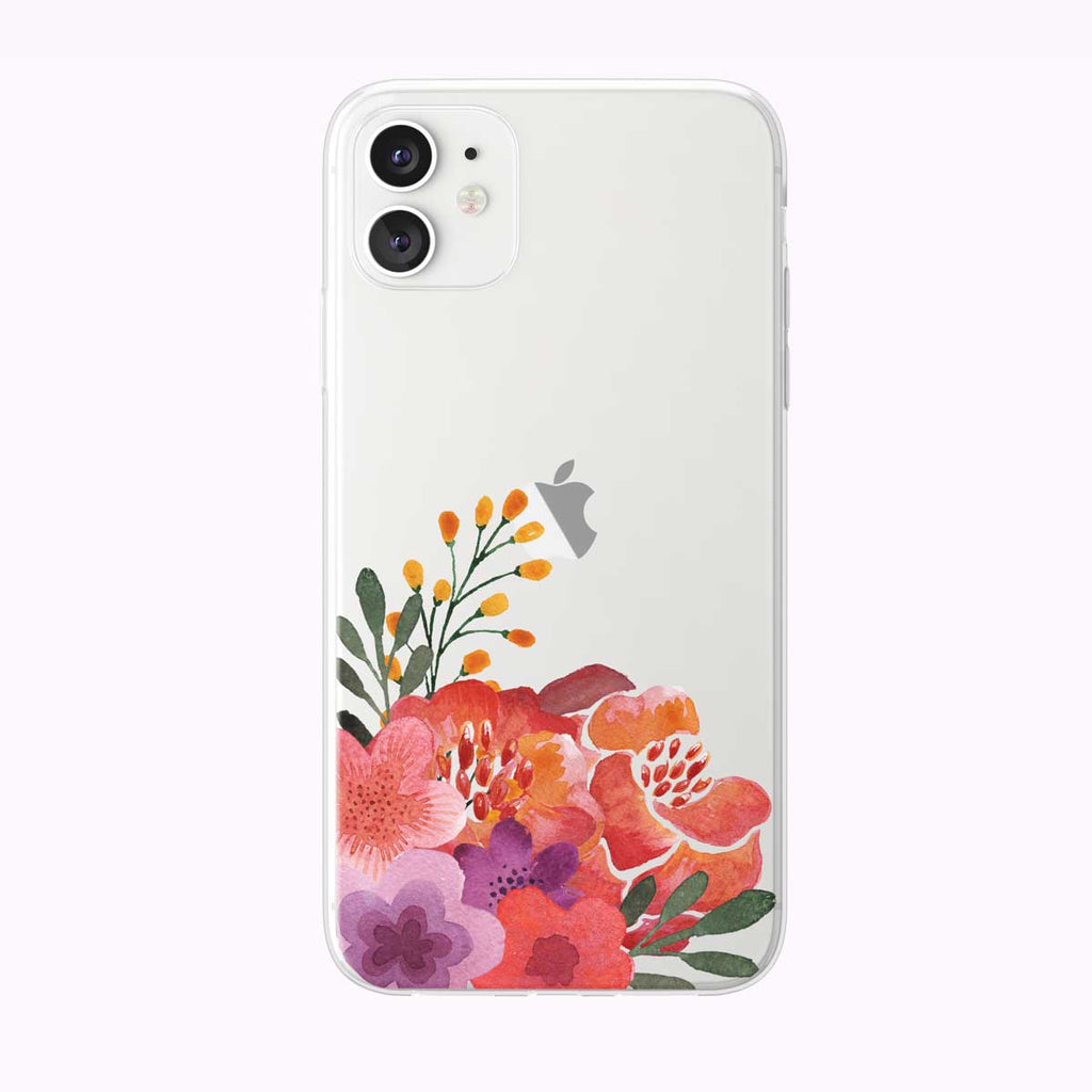 Peachy Garden Floral Corner Clear iPhone Case from Tiny Quail