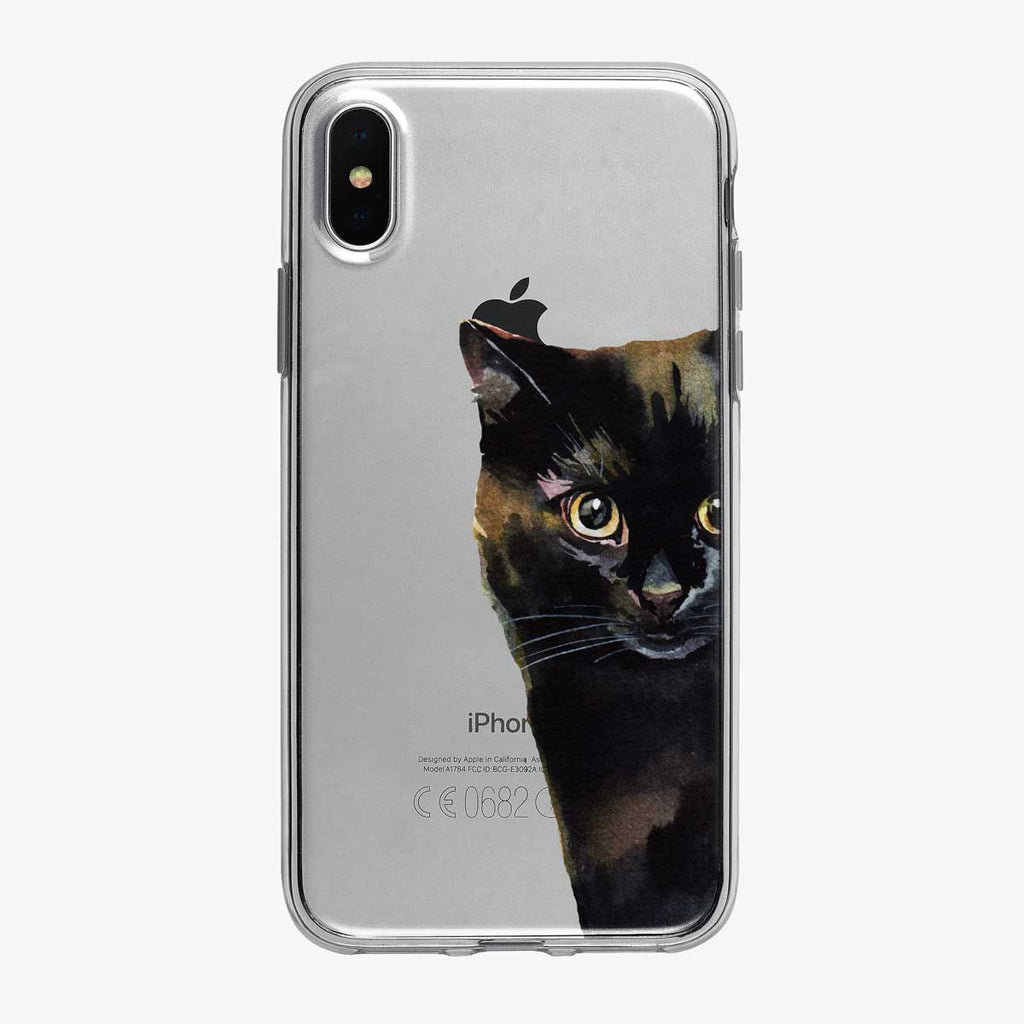 Peeking Watercolor Black Cat Clear iPhone Case from Tiny Quail