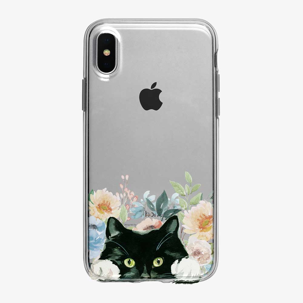 Peeking Watercolor Floral Cat Clear iPhone Case from Tiny Quail