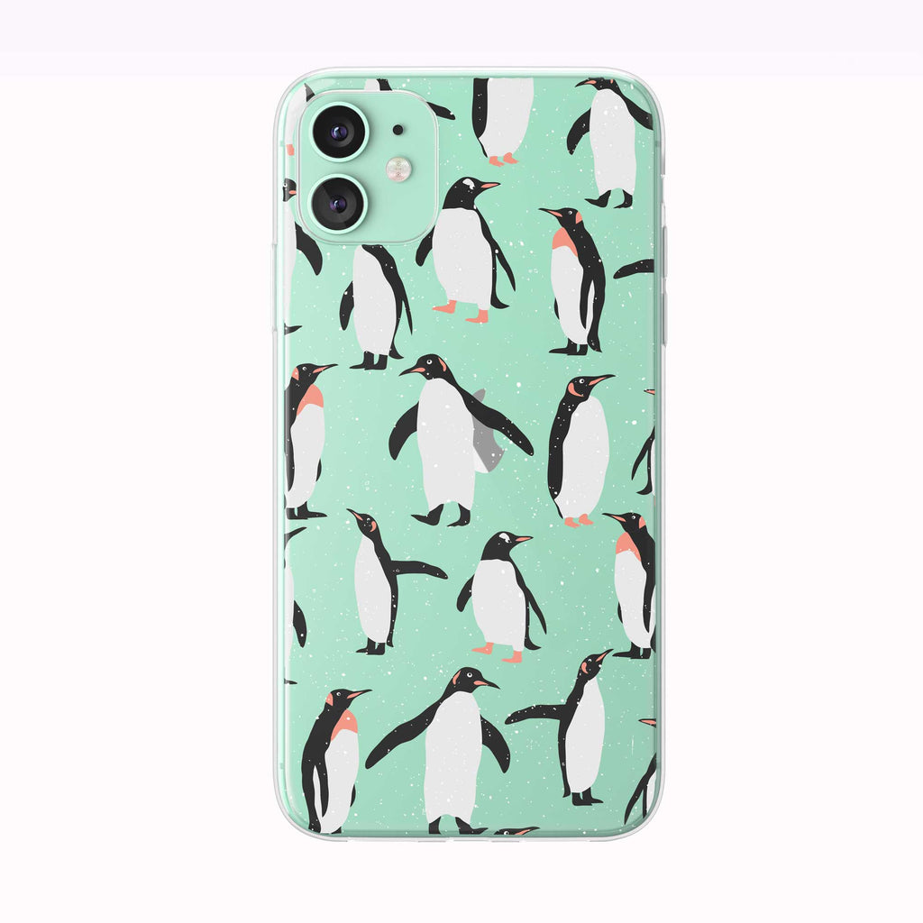 Cute Snowing Penguin green iPhone Case from Tiny Quail
