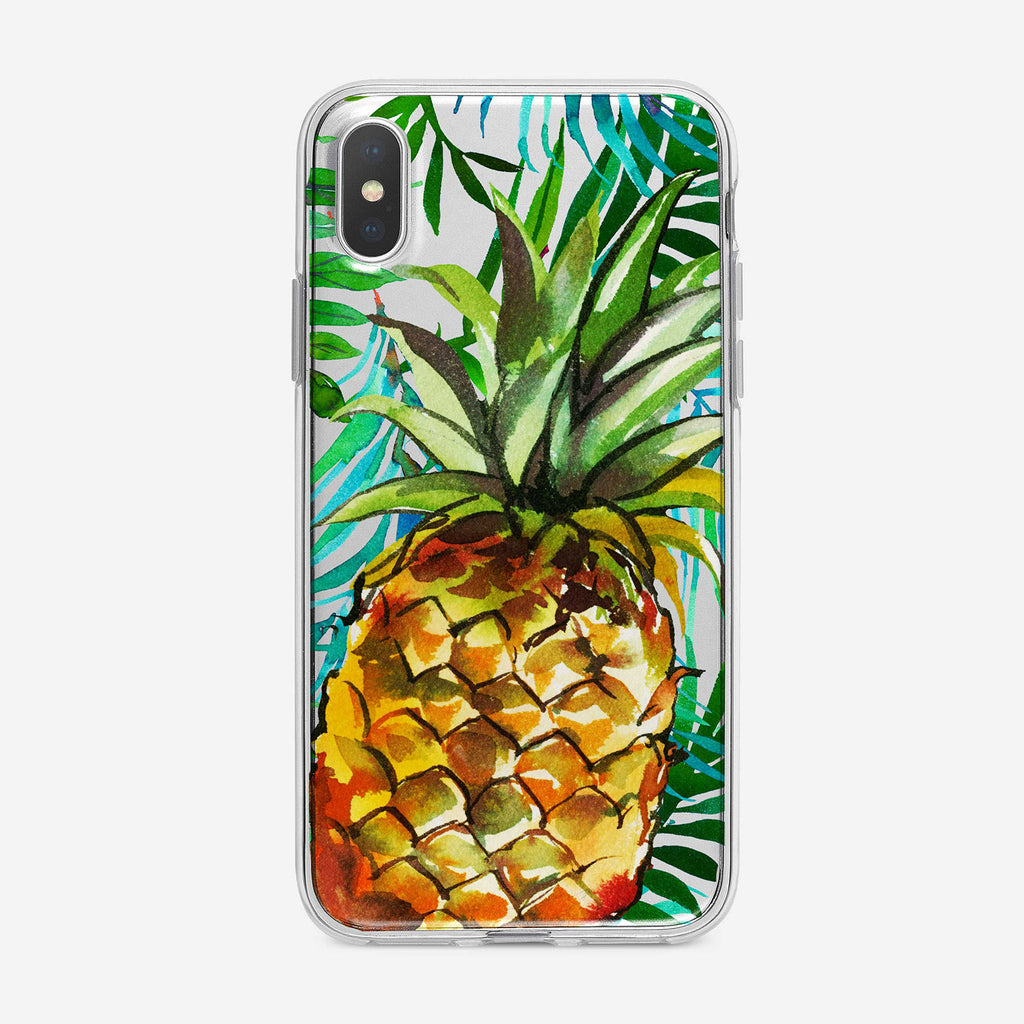 Tropical Pineapple And Leaves iPhone Case by Tiny Quail
