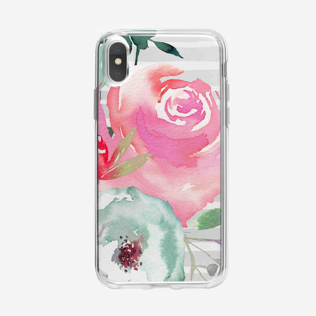 Striped Watercolor Pink Rose iPhone Case From Tiny Quail