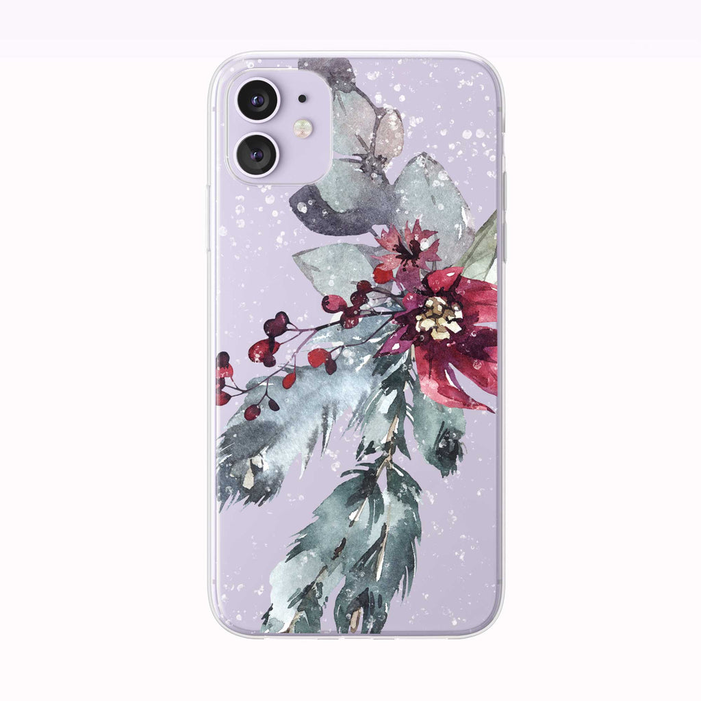 Snowy Holiday Poinsettia purple iPhone Case from Tiny Quail