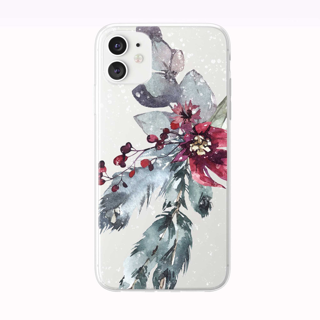 Snowy Holiday Poinsettia white iPhone Case from Tiny Quail