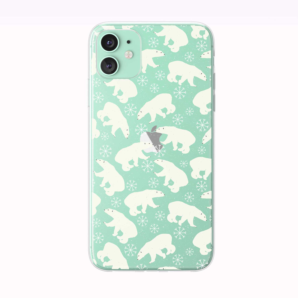 Polar Bear Snow Flake Pattern green iPhone Case from Tiny Quail