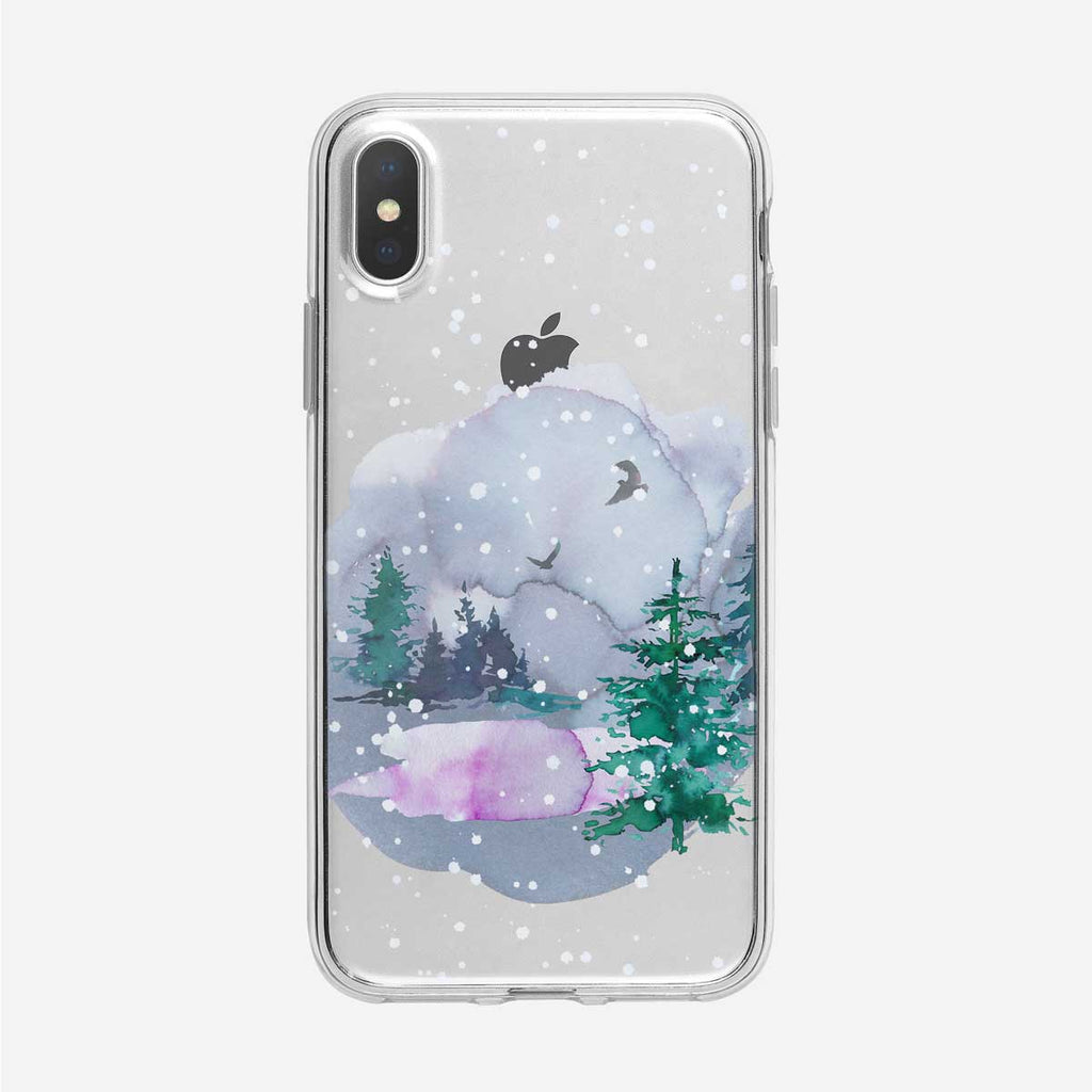 Snowing Forest Pond iPhone Case from Tiny Quail