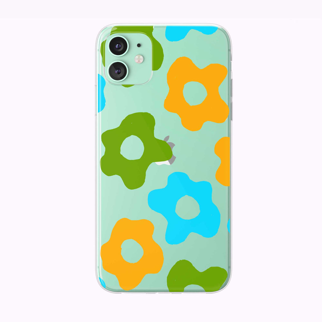 Retro Colorful Flower Pattern Green Clear iPhone Case from Tiny Quail