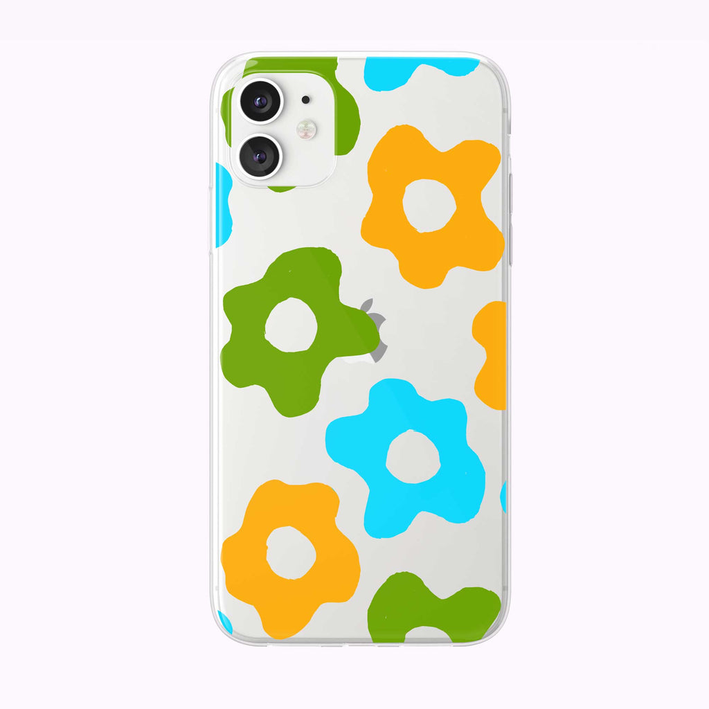 Retro Colorful Flower Pattern Clear iPhone Case from Tiny Quail