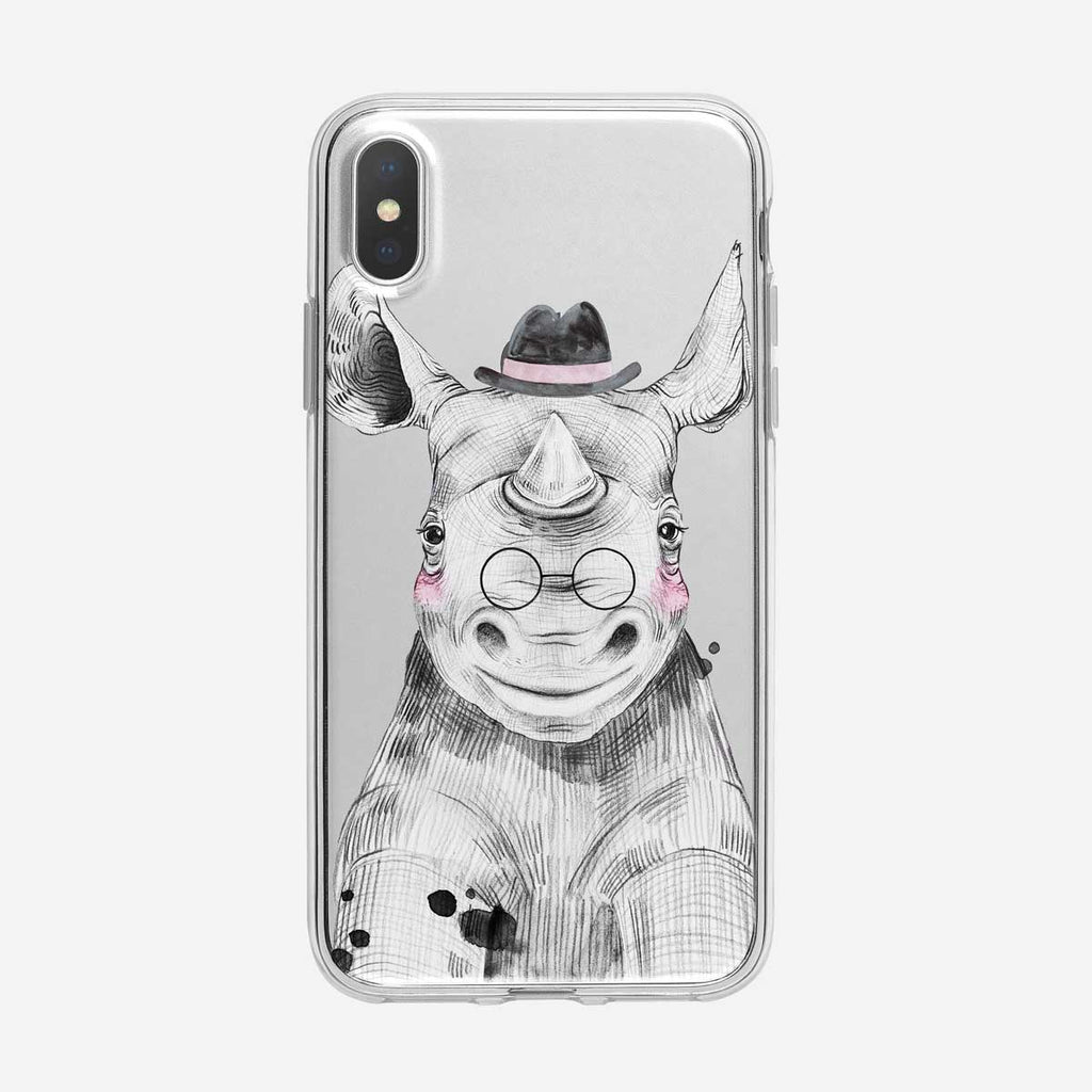 Top Hat Wearing Baby Rhino Clear iPhone Case from Tiny Quail