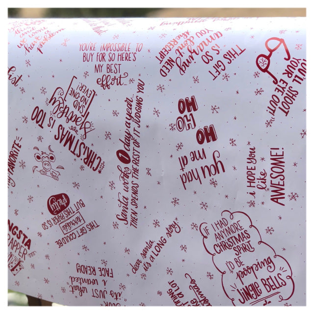 Holiday Gift Wrap White with Red lettering From Festoon Lettering