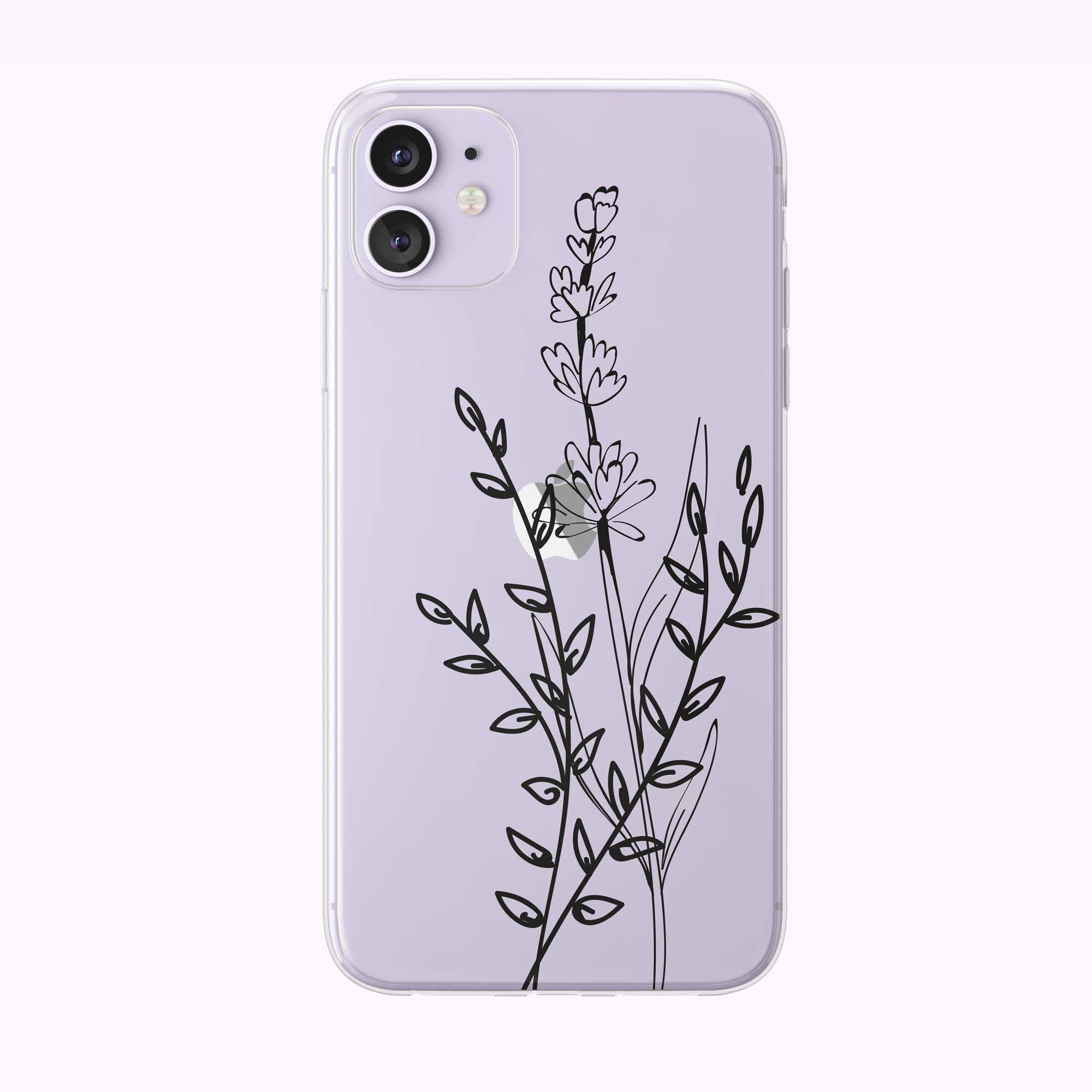 Black Line Art Simple Floral Clear iPhone Case from Tiny Quail