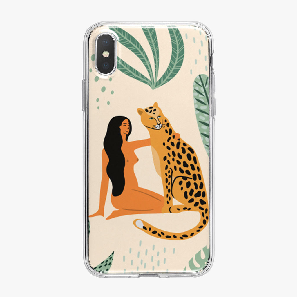 Leopard Sitting With Woman in Jungle iPhone Case from Tiny Quail