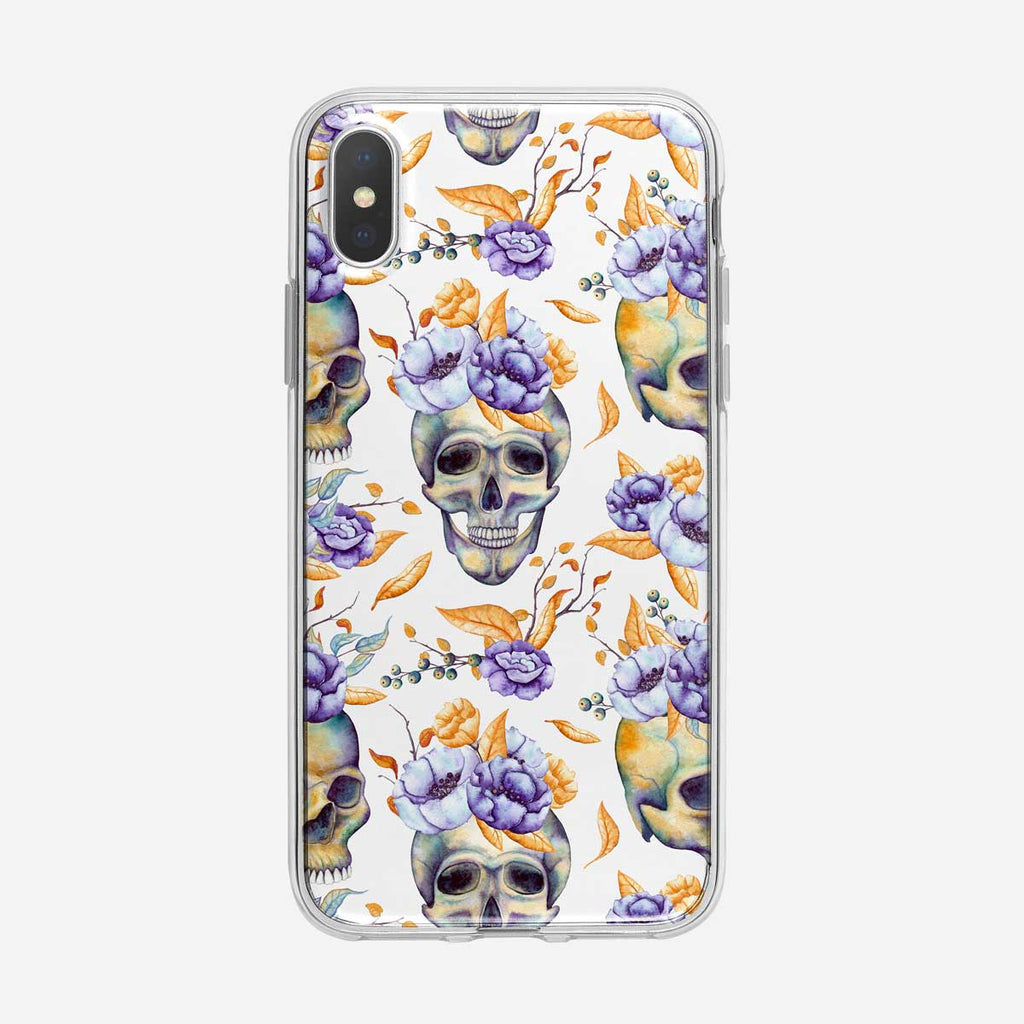 Flower Skull on White Pattern iPhone Case From Tiny Quail