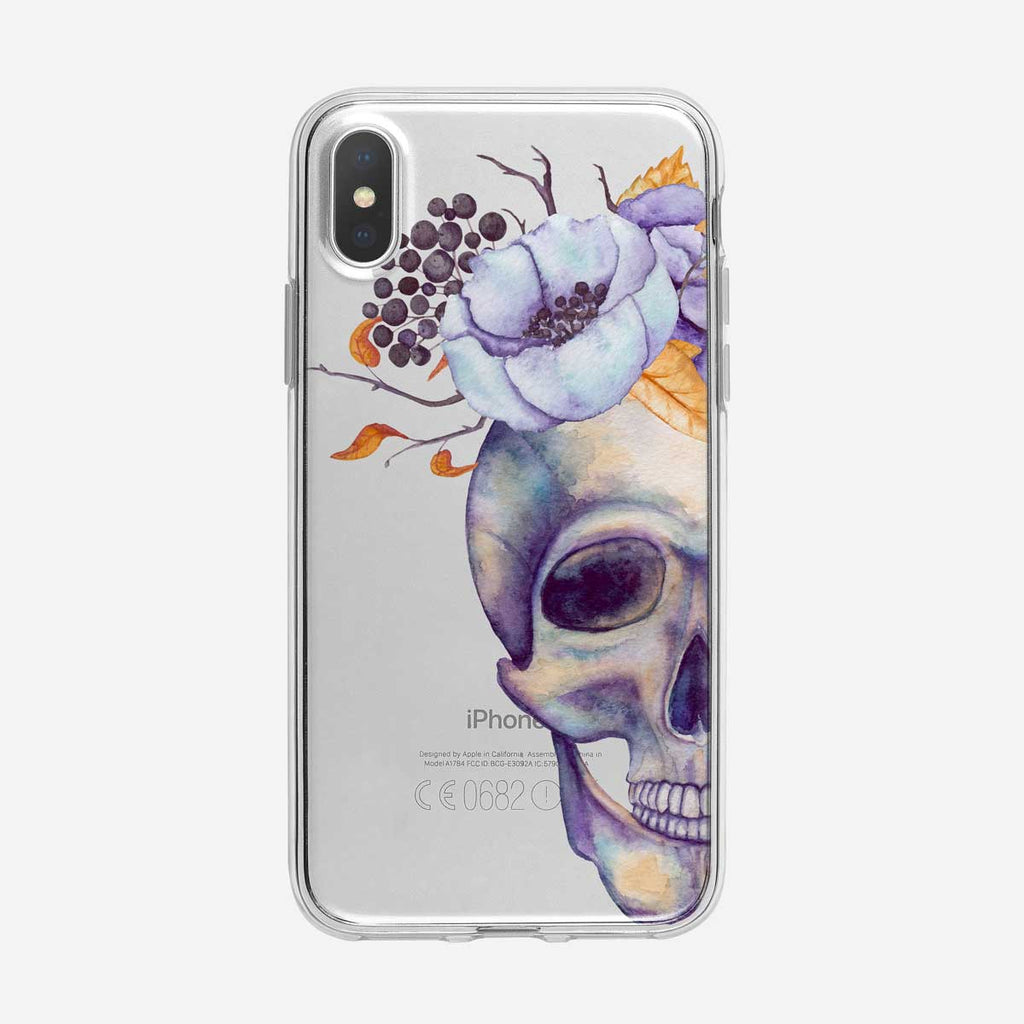 Watercolor Floral and Half Skull iPhone Case From Tiny Quail