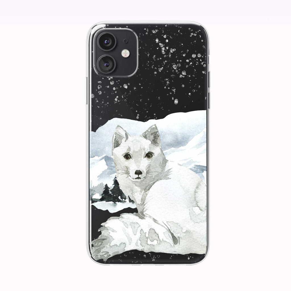 Mountain Snow Fox black iPhone Case from Tiny Quail