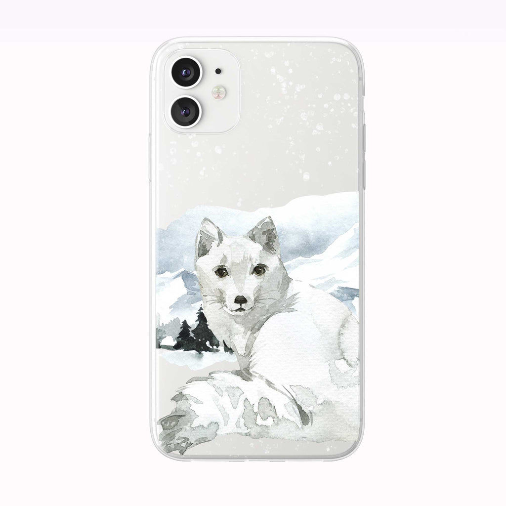 Mountain Snow Fox white iPhone Case from Tiny Quail
