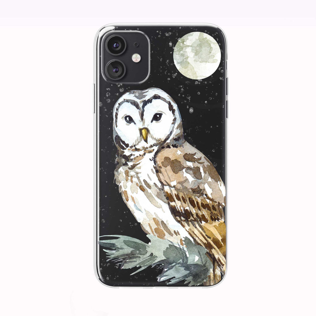 Snowing Moon Owl black iPhone Case from Tiny Quail