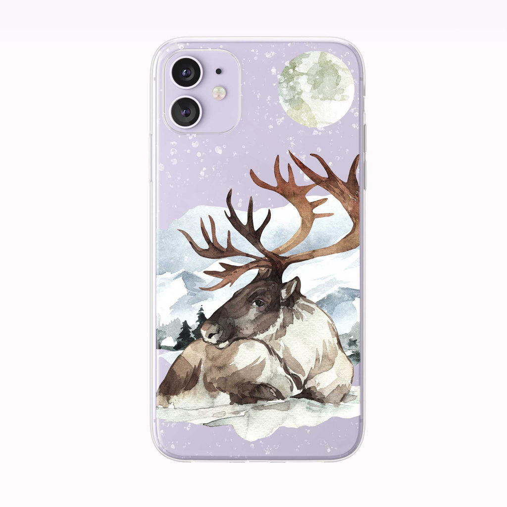 Snowing Winter Moon Reindeer purple iPhone Case from Tiny Quail