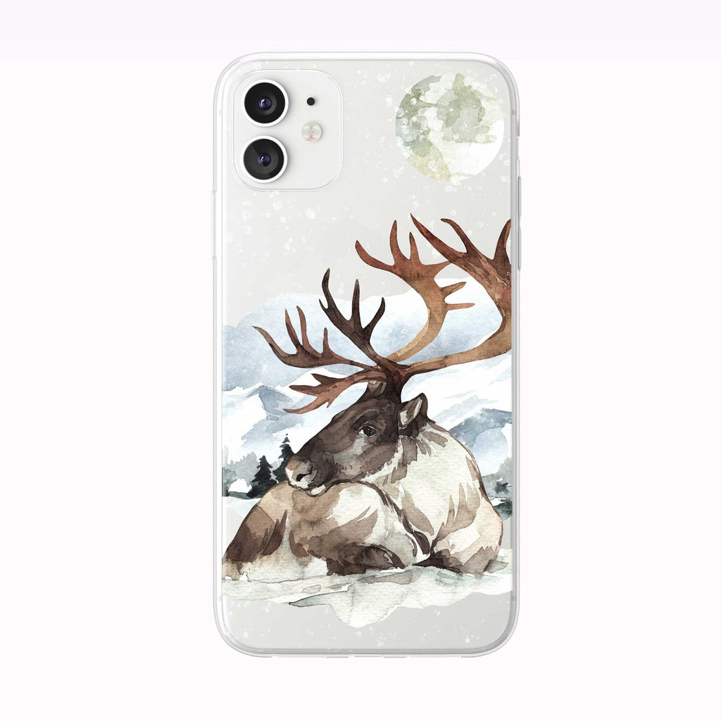 Snowing Winter Moon Reindeer white iPhone Case from Tiny Quail