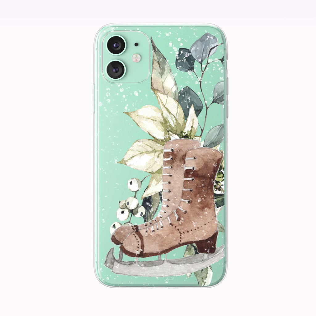 Snowing Winter Bouquet Skates green iPhone Case from Tiny Quail