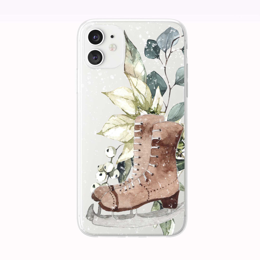 Snowing Winter Bouquet Skates white iPhone Case from Tiny Quail