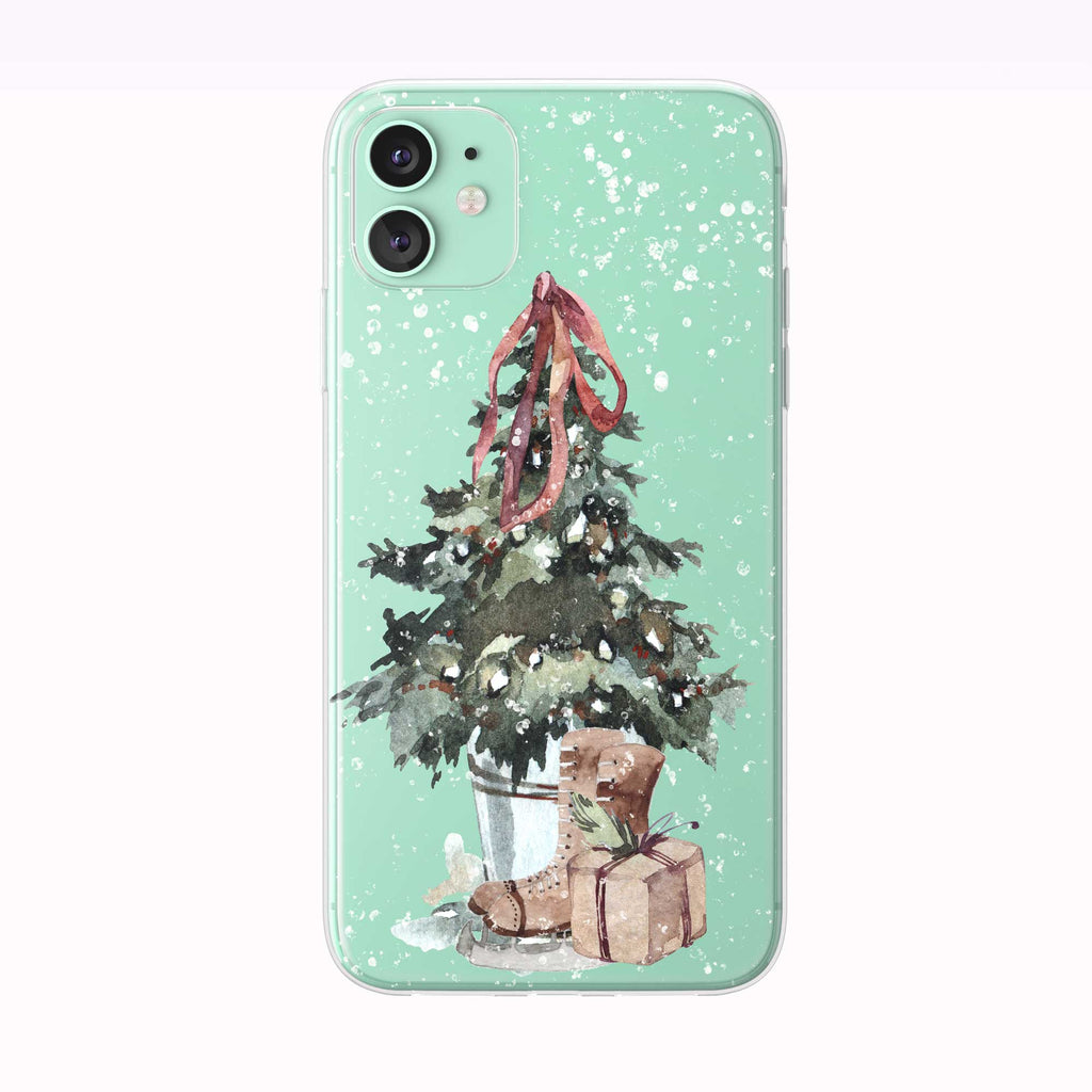 Snowing Christmas Tree Skates green iPhone Case from Tiny Quail