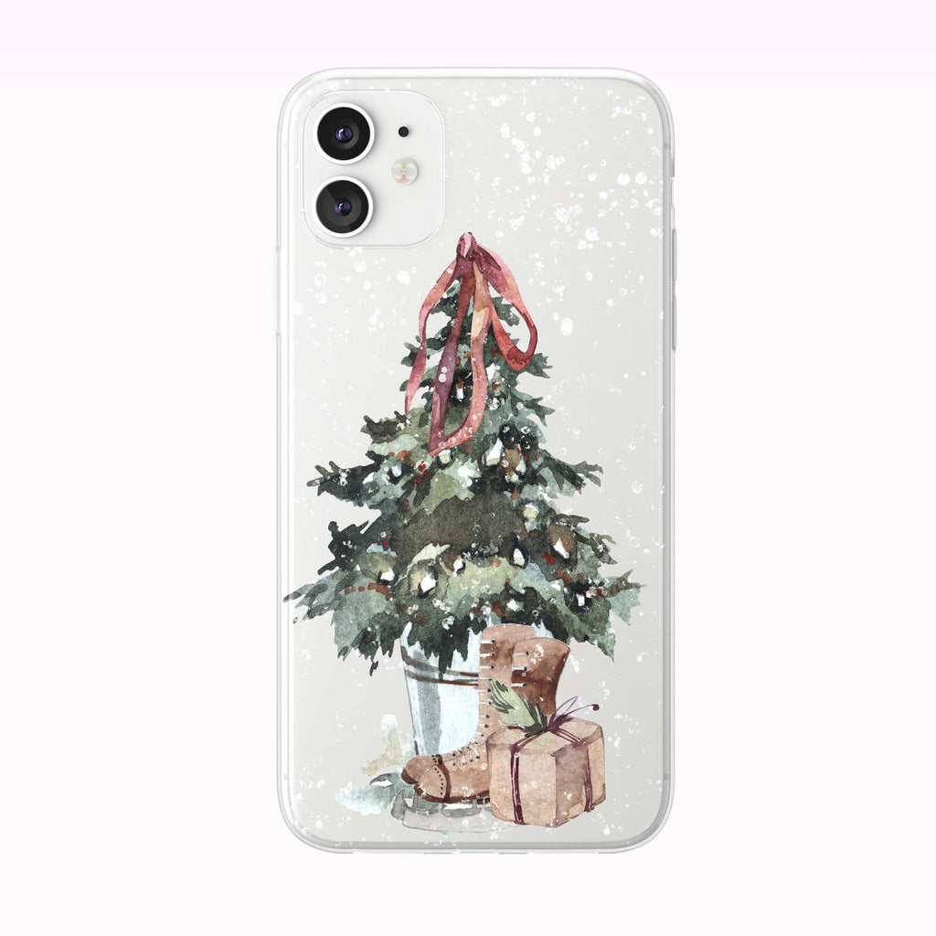 Snowing Christmas Tree Skates iPhone Case from Tiny Quail