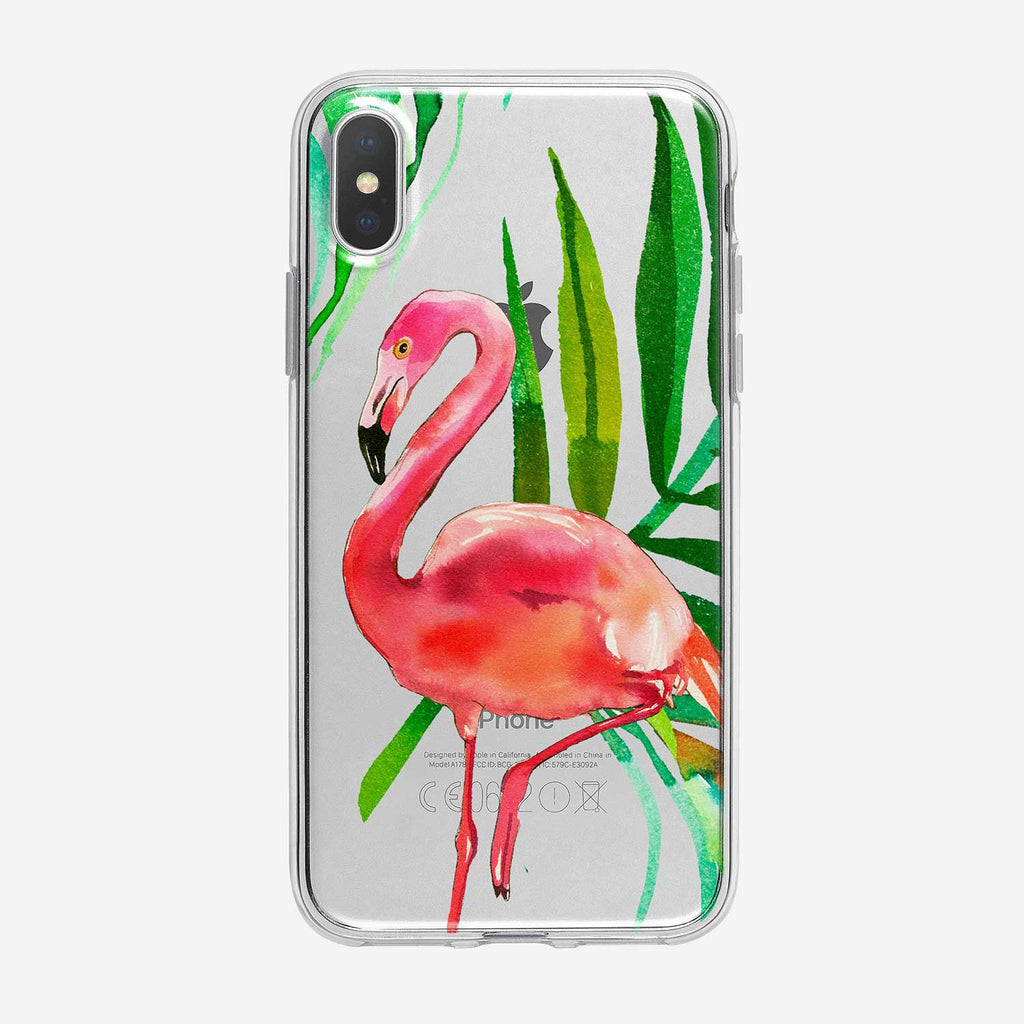 Solitary Flamingo with Leaves Clear iPhone Case from Tiny Quail