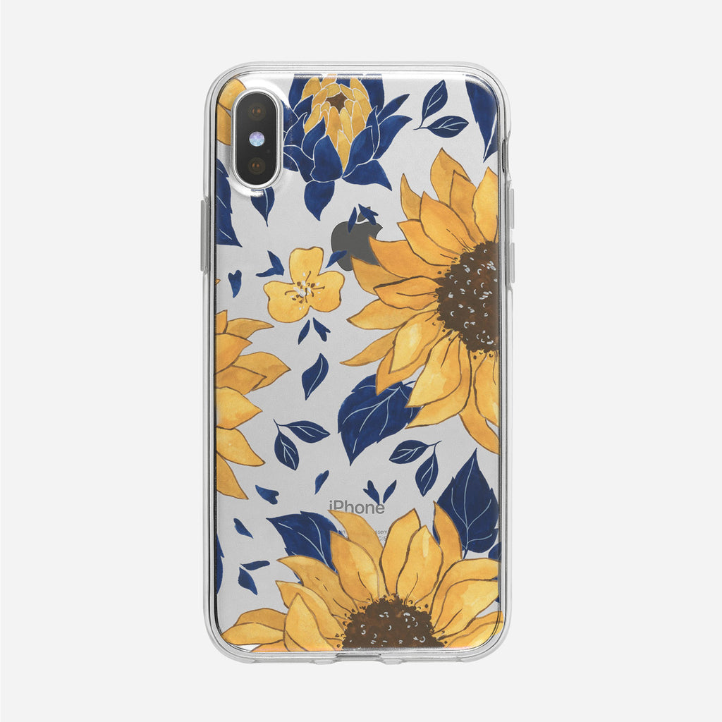 Illustrated Sunflower Pattern Clear iPhone Case from Tiny Quail