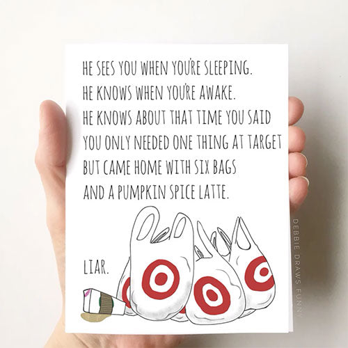 Target Christmas Card, targets on bags, From Debbie Draws Funny