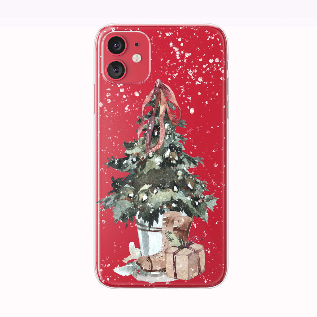 Snowing Christmas Tree Skates iPhone Case from Tiny Quail