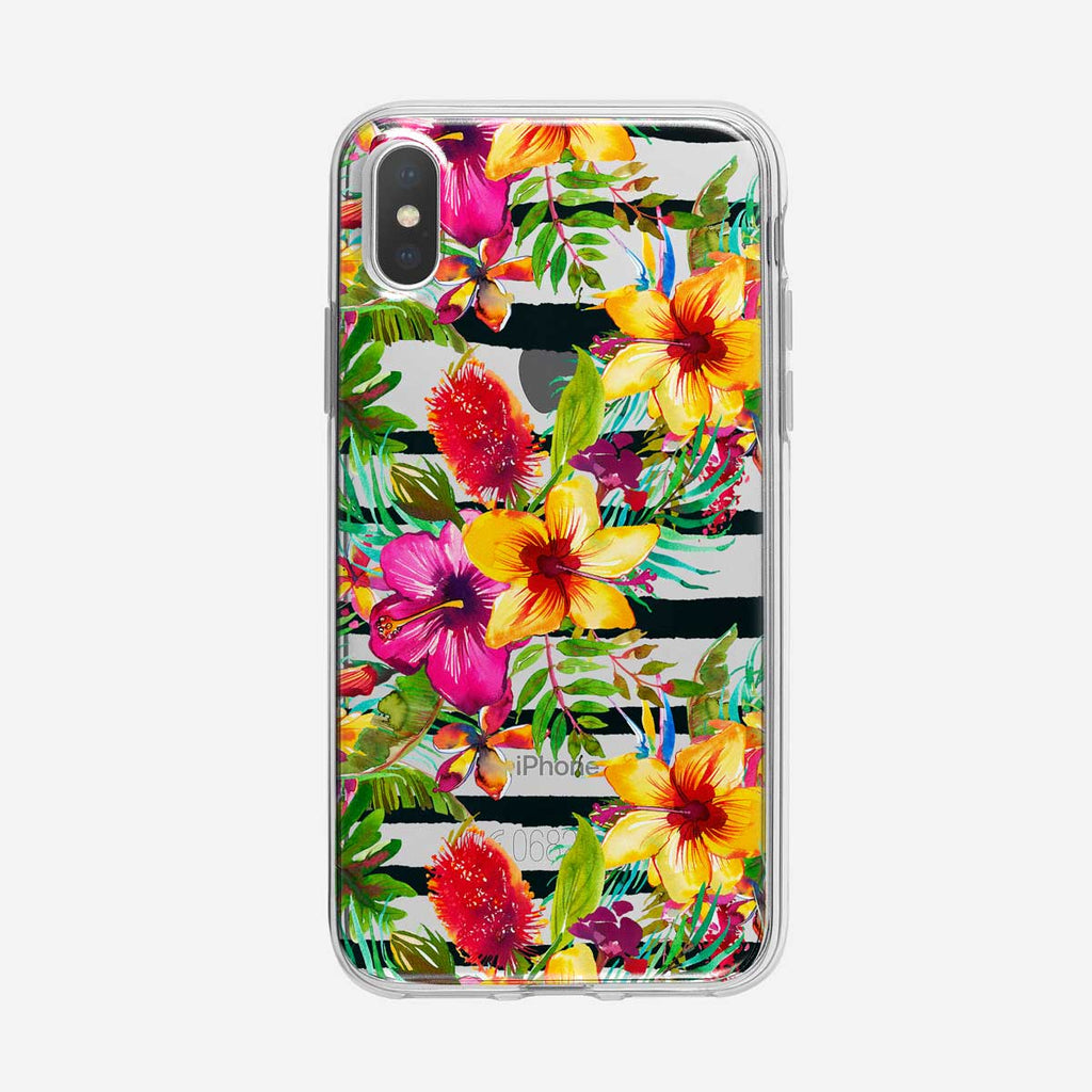 Black Striped Tropical Floral Pattern iPhone Case From Tiny Quail