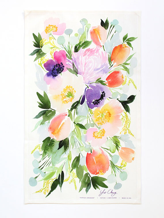 Poppies Arranged Watercolor Tea Towel - Tiny Quail 
