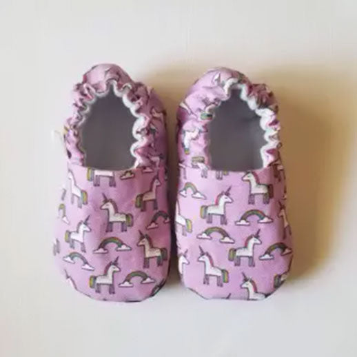 Pair of Organic Pink Unicorn Organic Baby Shoes Moccs from Weepereas