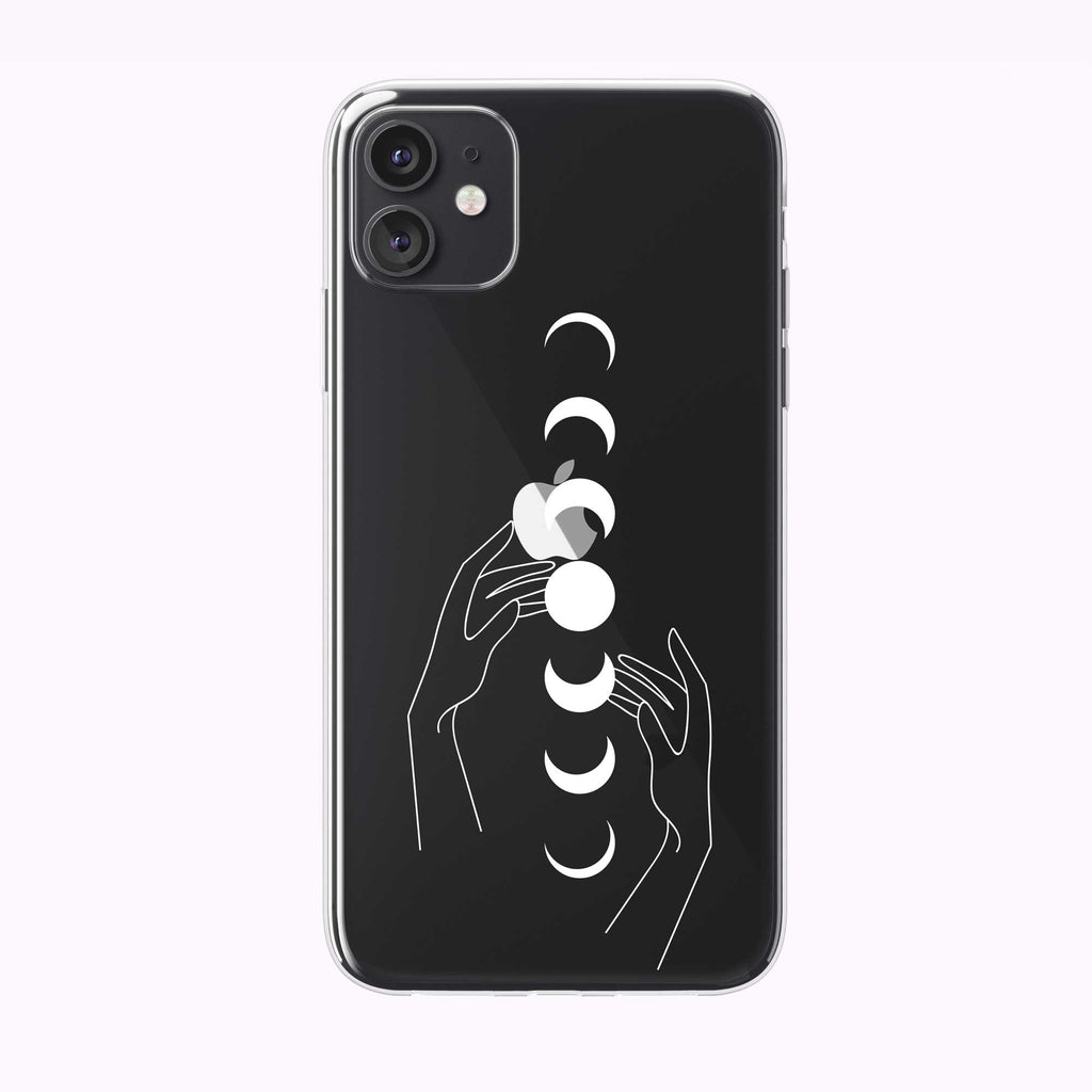 Grasp The Moon Line Art Black Clear iPhone Case from Tiny Quail