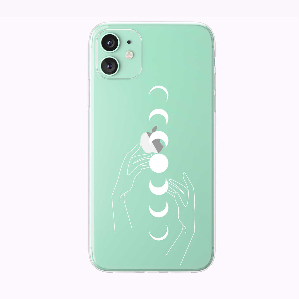 Grasp The Moon Line Art Green Clear iPhone Case from Tiny Quail