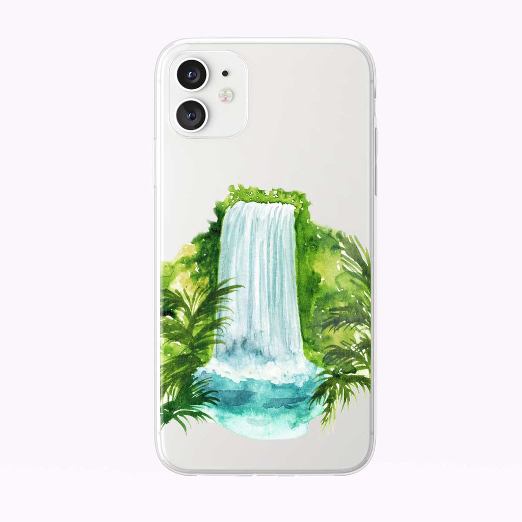 Tropical Waterfall and Leaves Clear iPhone Case from Tiny Quail