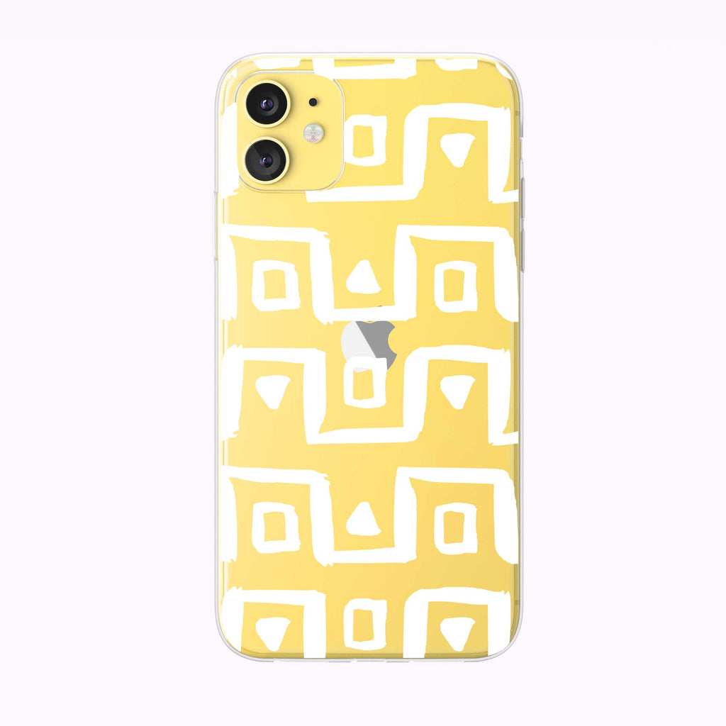 White Chunky Lines Pattern Yellow Clear iPhone Case from Tiny Quail