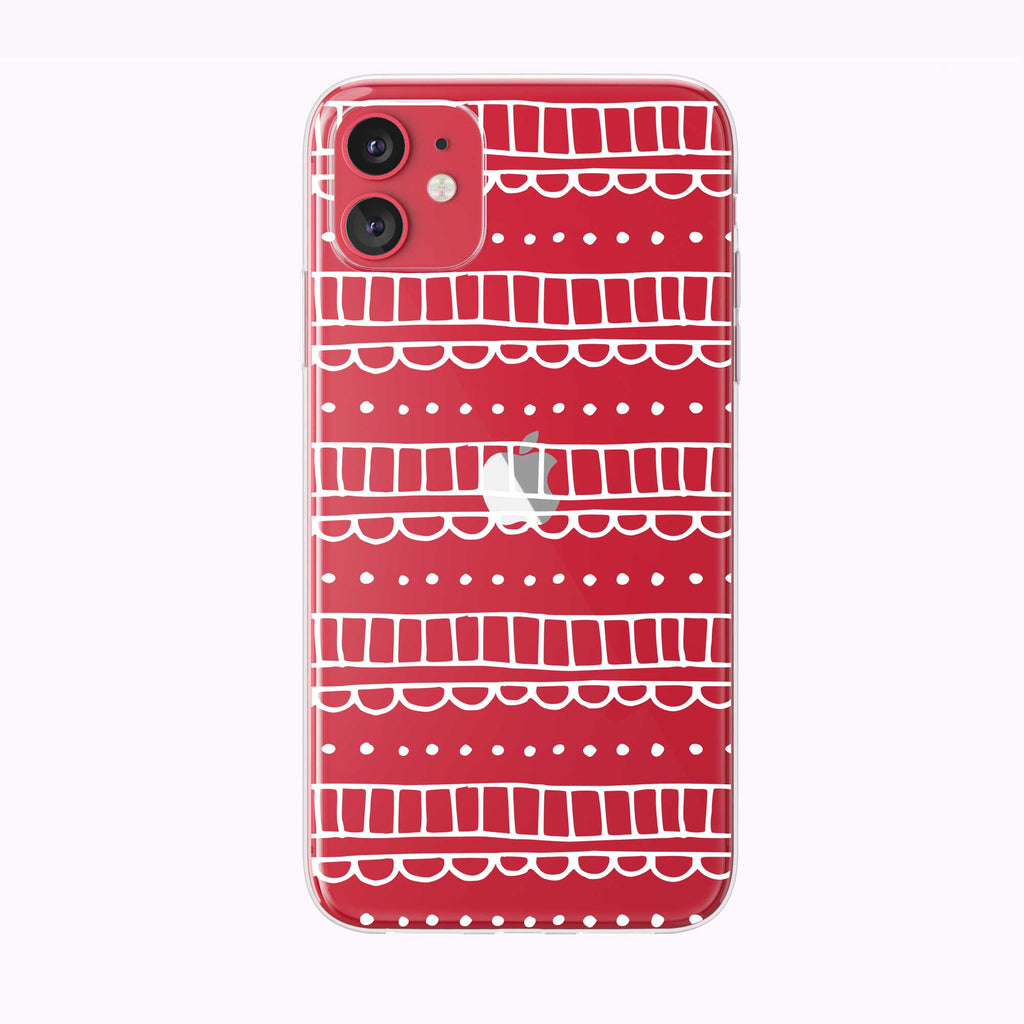 White Doodle Pattern Line Art Red Clear iPhone Case from Tiny Quail