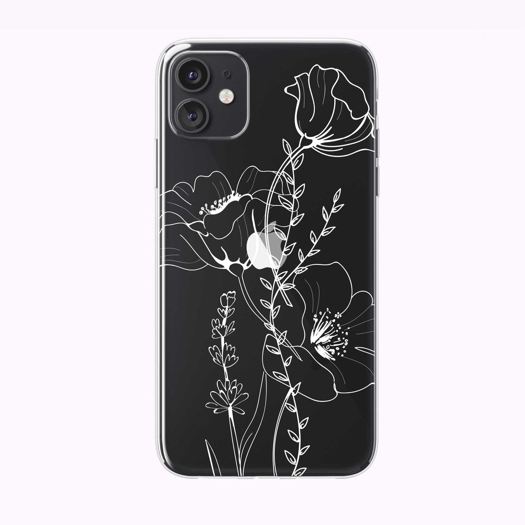 Line Art Simple Poppy and Leaves Clear iPhone Case from Tiny Quail