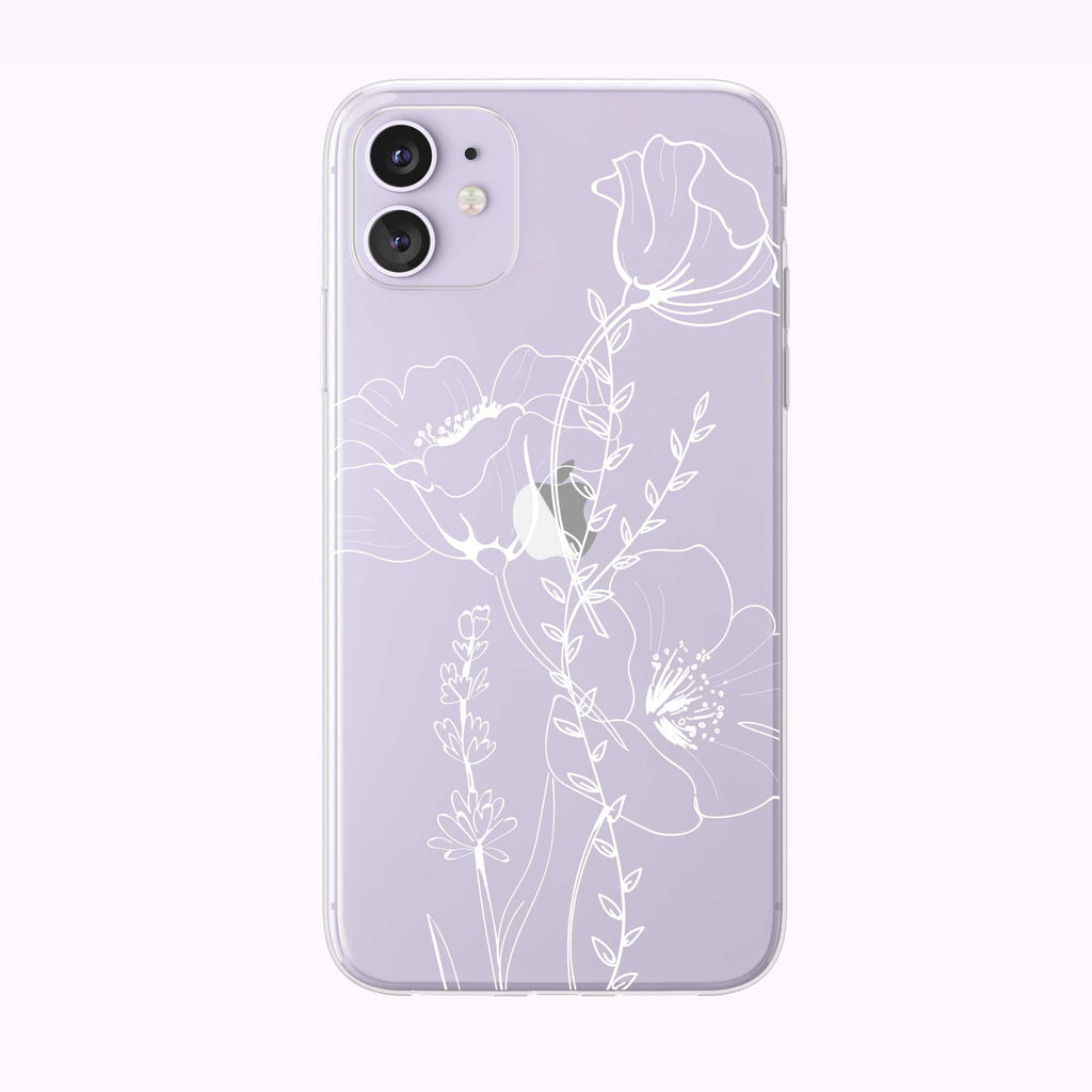 Line Art Simple Poppy and Leaves Clear iPhone Case from Tiny Quail on purple iPhone