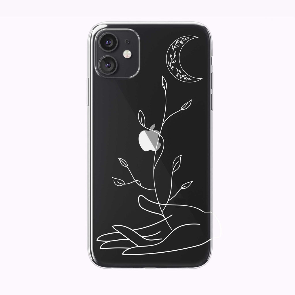 Line Art Mystic Gardener and Moon Clear iPhone Case from Tiny Quail 
