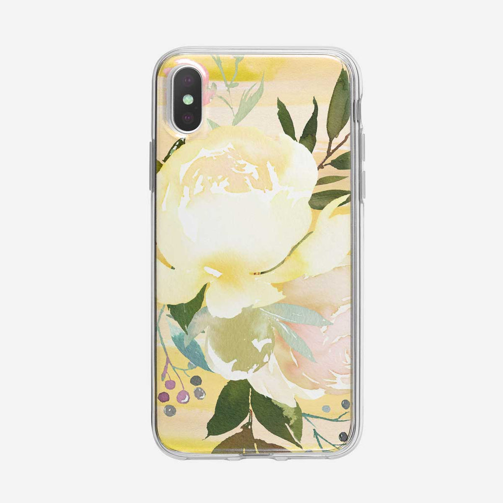 White Roses On Yellow iPhone Case From Tiny Quail