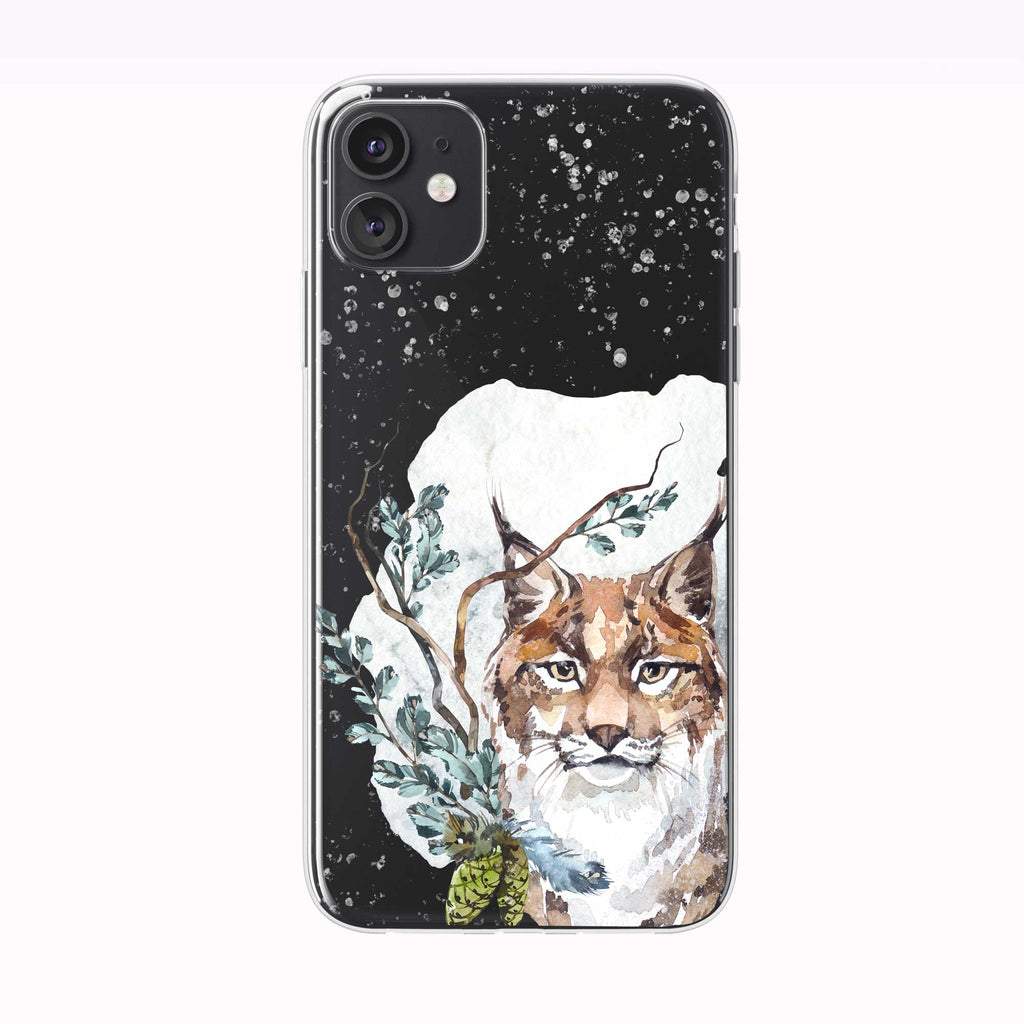 Snowing Winter Lynx black iPhone Case from Tiny Quail