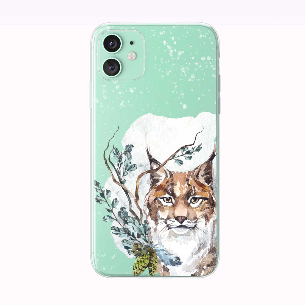 Snowing Winter Lynx green iPhone Case from Tiny Quail