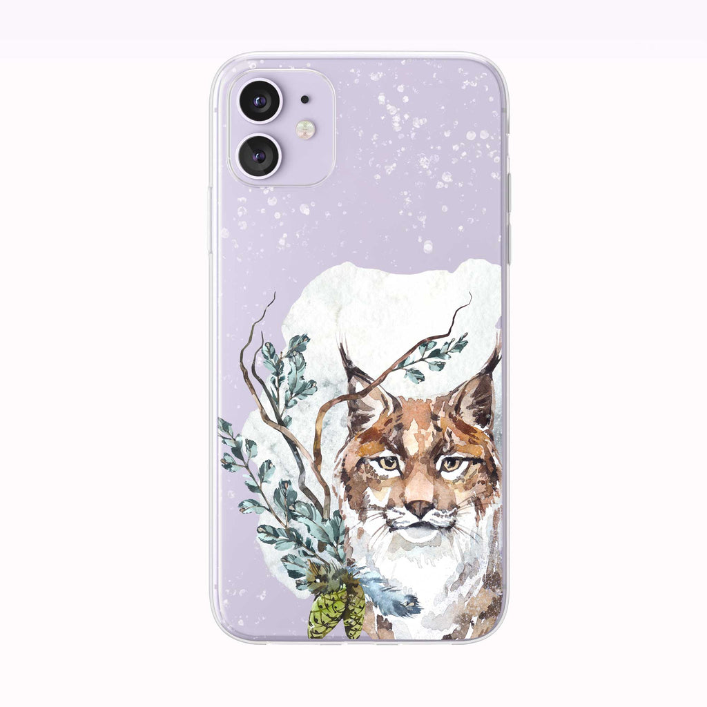 Snowing Winter Lynx purple iPhone Case from Tiny Quail