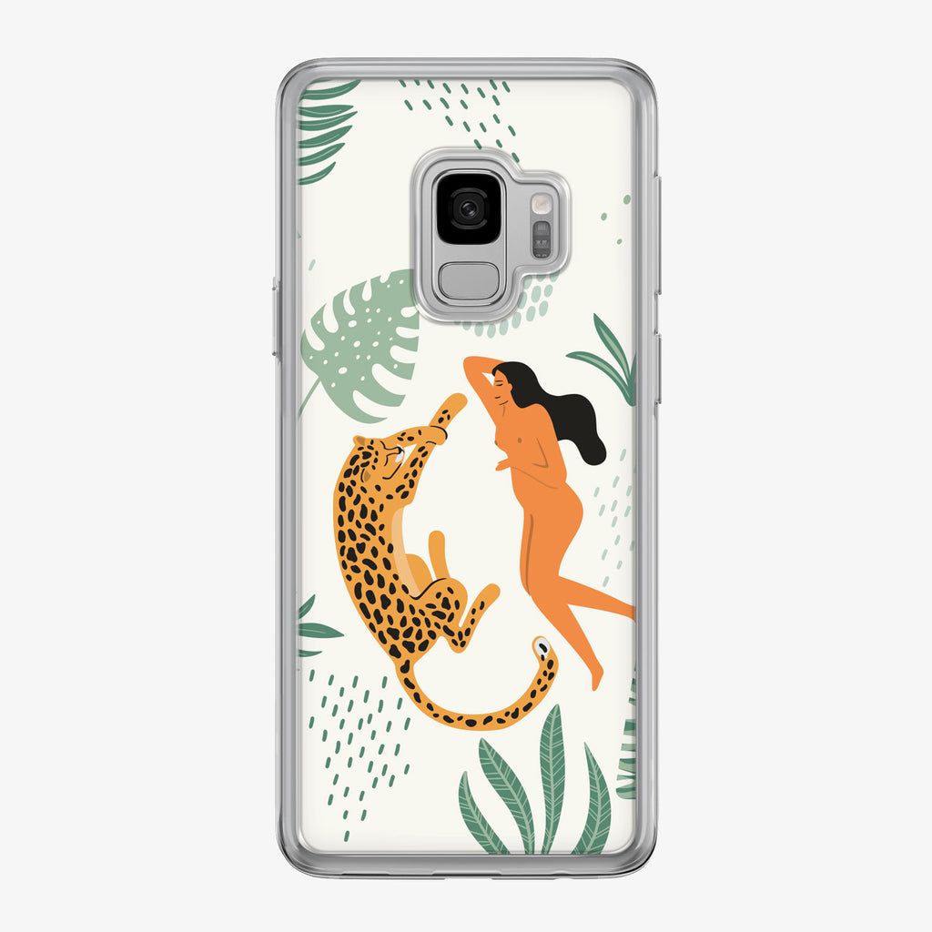 Jungle Leopard with Woman Samsung Galaxy Phone Case by Tiny Quail